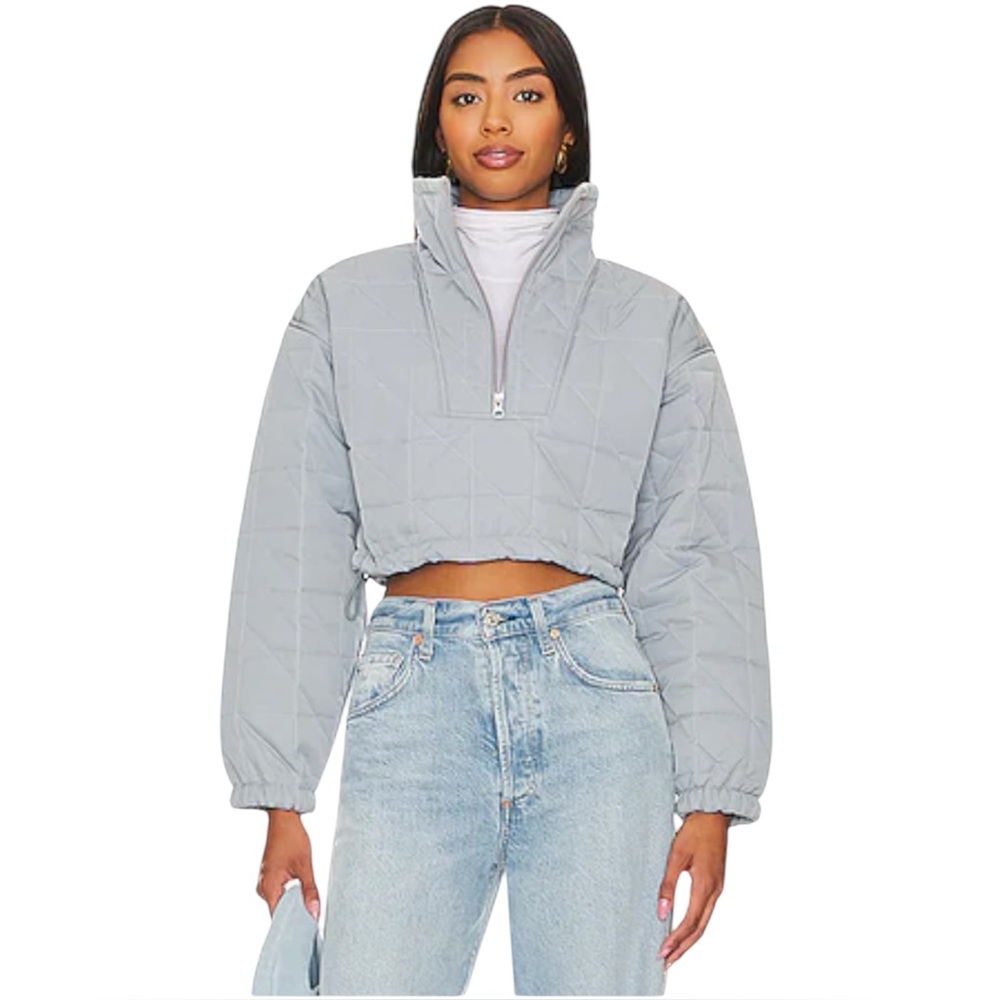 NWT L’ACADEMIE Quinn Cropped Pullover Jacket With 1/2 Zip in Blue Size Small